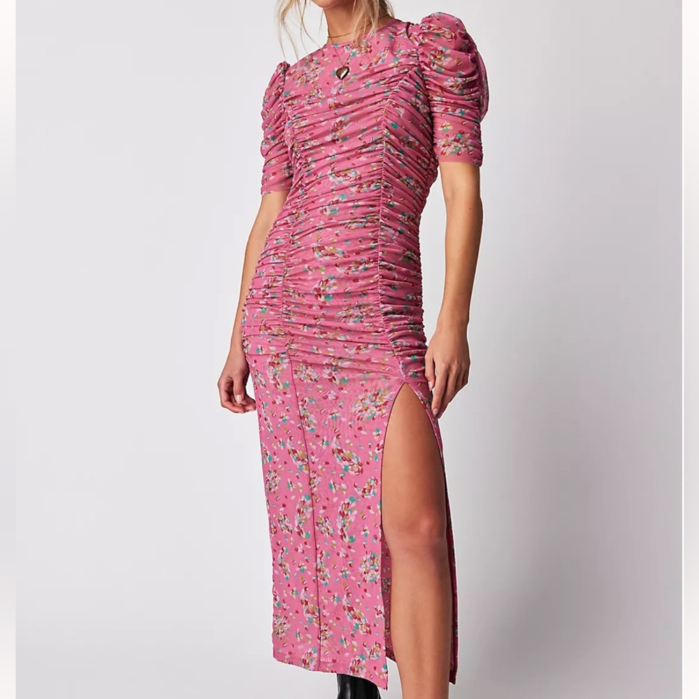Free People Briella Midi Dress in Hot Pink Floral